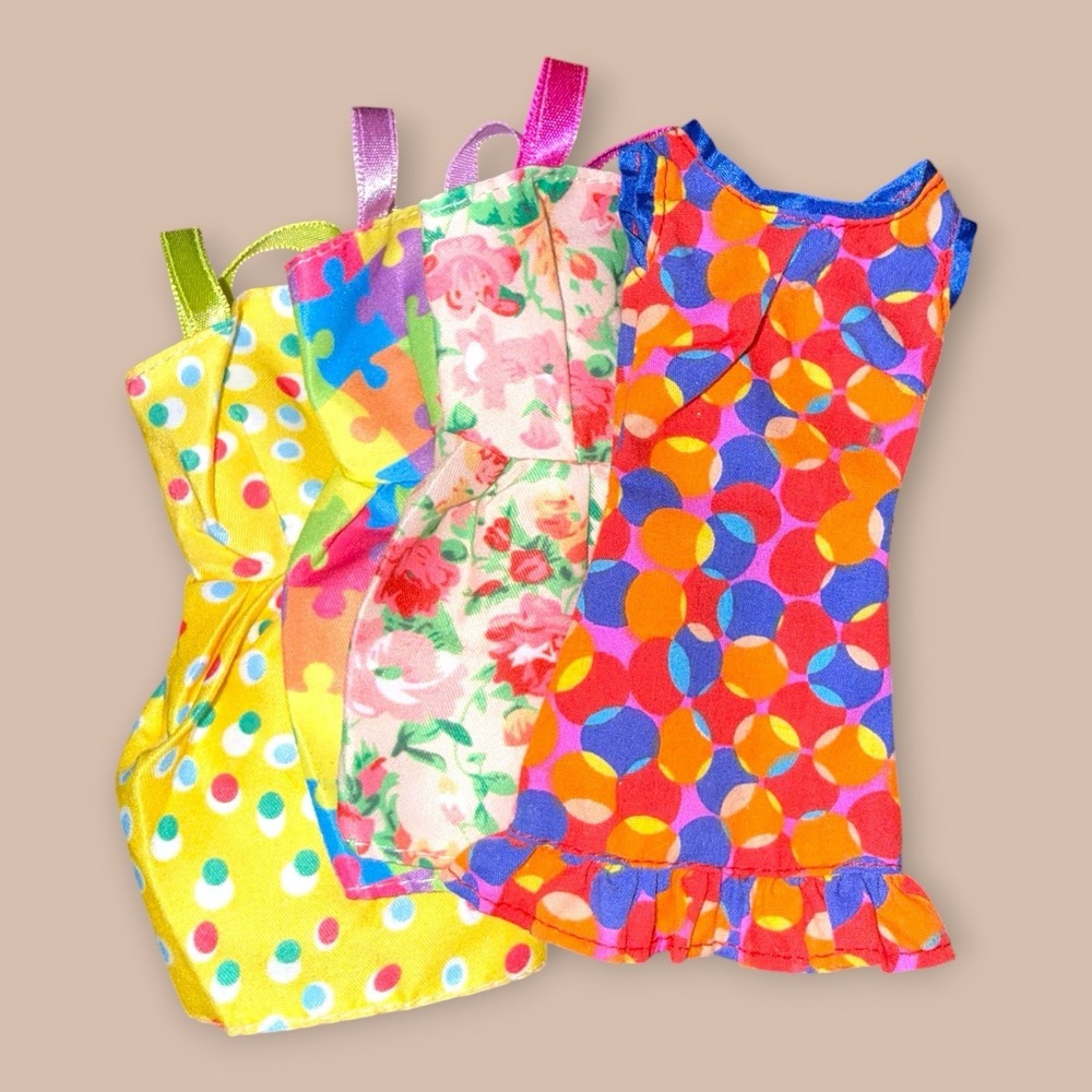 Vintage 90s Doll Dress Lot Fits Barbie Floral Polka Dot Colorful 4 Pc